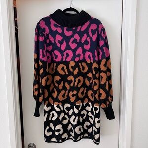 FARM RIO Mixed Leopard Sweater Dress, Size Medium